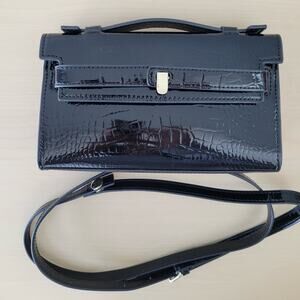 PWWAN small Elegant Black Crocodile-Embossed Handbag